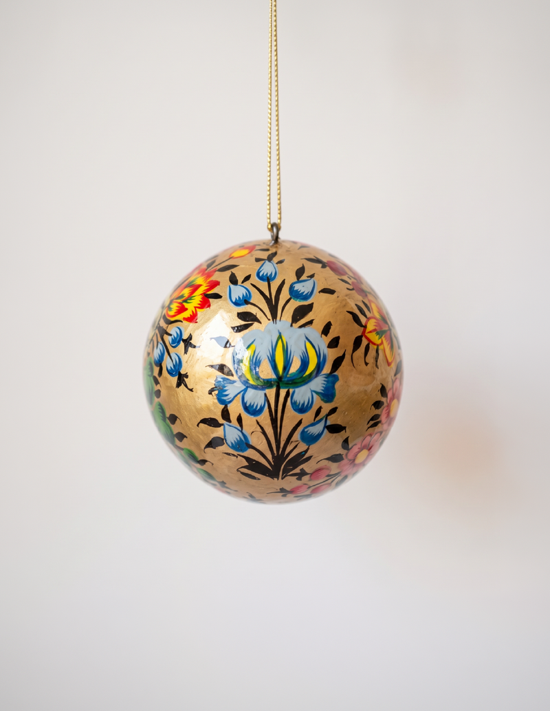 2" Gold Floral Handpainted Ornament