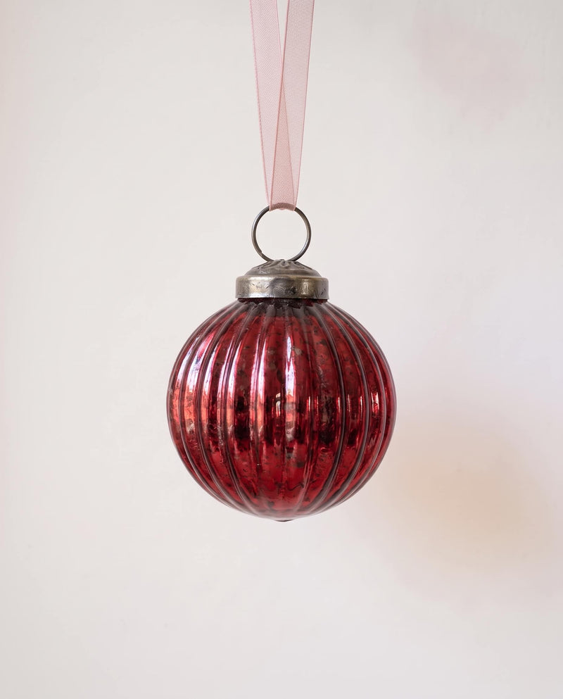 2" Wine Ribbed Glass Christmas Bauble