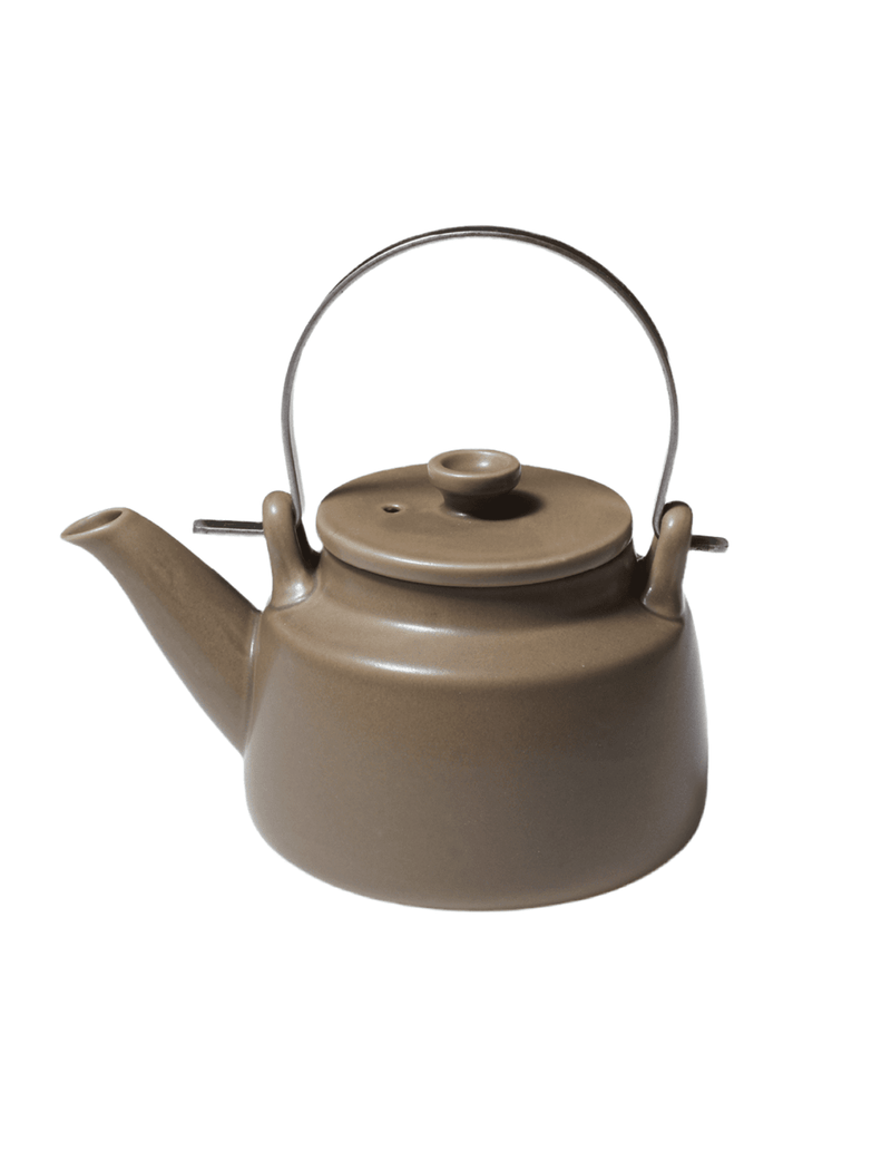 Brown Japanese Porcelain Teapot with Metal Handle and Mesh Strainer