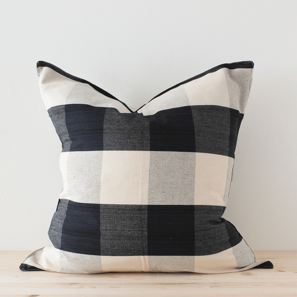 20" Black Gingham Handwoven Cotton Cushion Cover