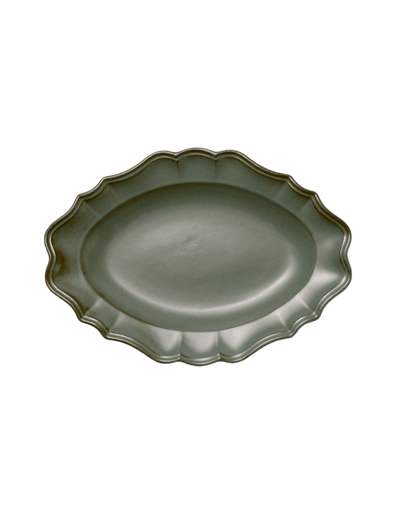 Manoir Green Scalloped Japanese Stoneware Platter