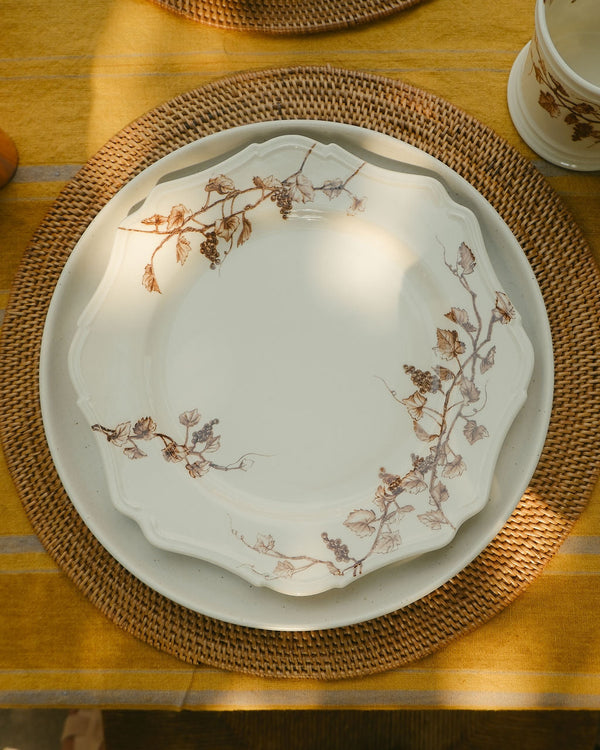 Grapevine Round Porcelain Plate, Brown