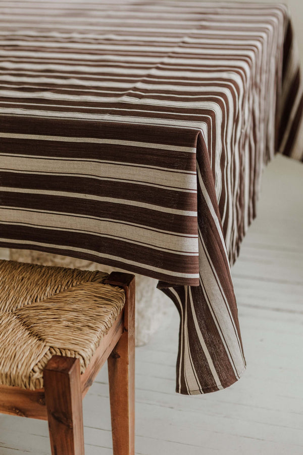 Chocolate Stripe Handwoven Cotton Tablecloth