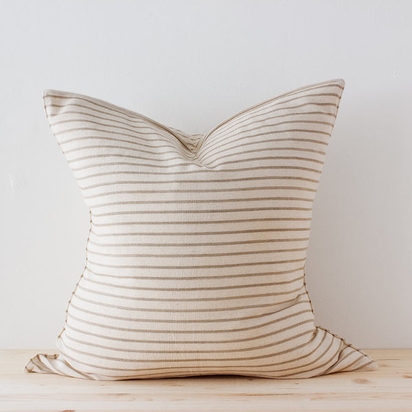 20" Greige Stripe Handwoven Cotton Cushion Cover
