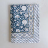 Tangier Blue Cotton Block Print Tablecloth