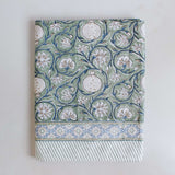 Tangier Green Cotton Block Print Tablecloth