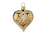 Victorian Heart — Antique gold heart ornament with frosted glitter finish, hand-silvered by Inge-Glas® Germany.