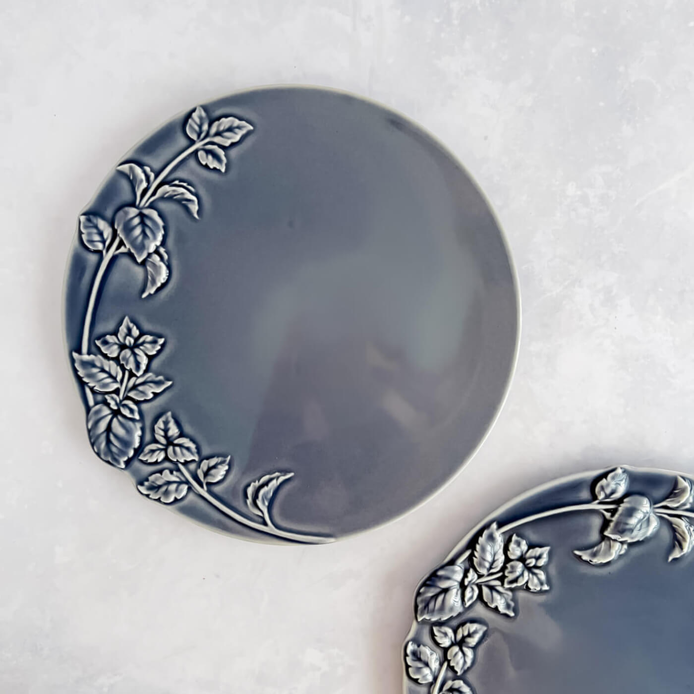 Navy Mint Leaf Serving Plate by Marumitsu Poterie Japan