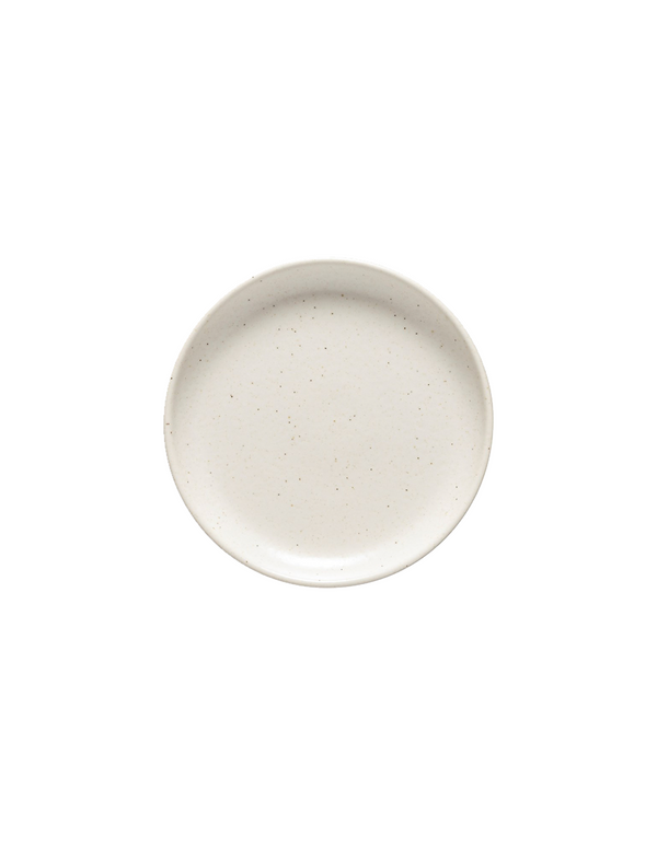 Small vanilla stoneware plate with speckled glaze