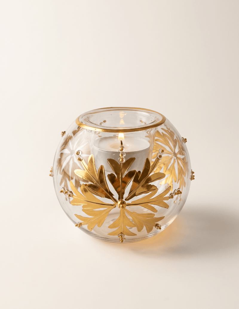 Egyptian Glass Gold Snowflake Votive Holder