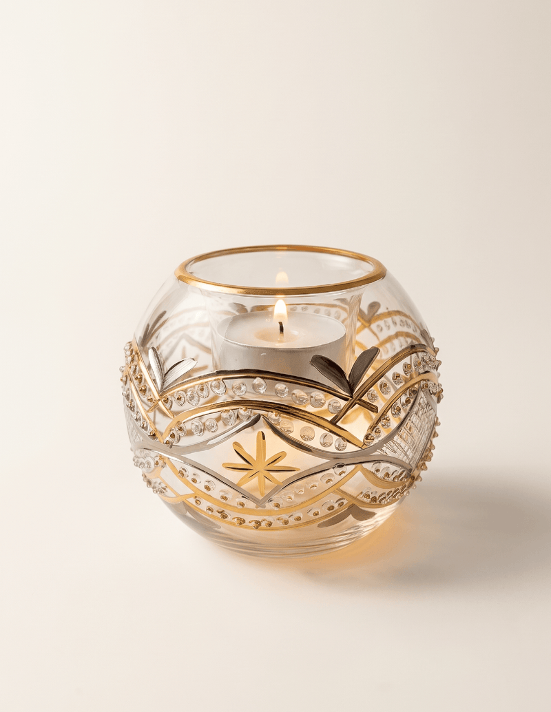 Egyptian Glass Gold & Silver Garland Votive Holder
