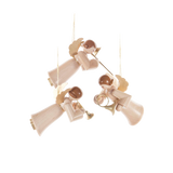 and-carved wooden angel ornament with natural wood finish, Seiffen craftsmanship.