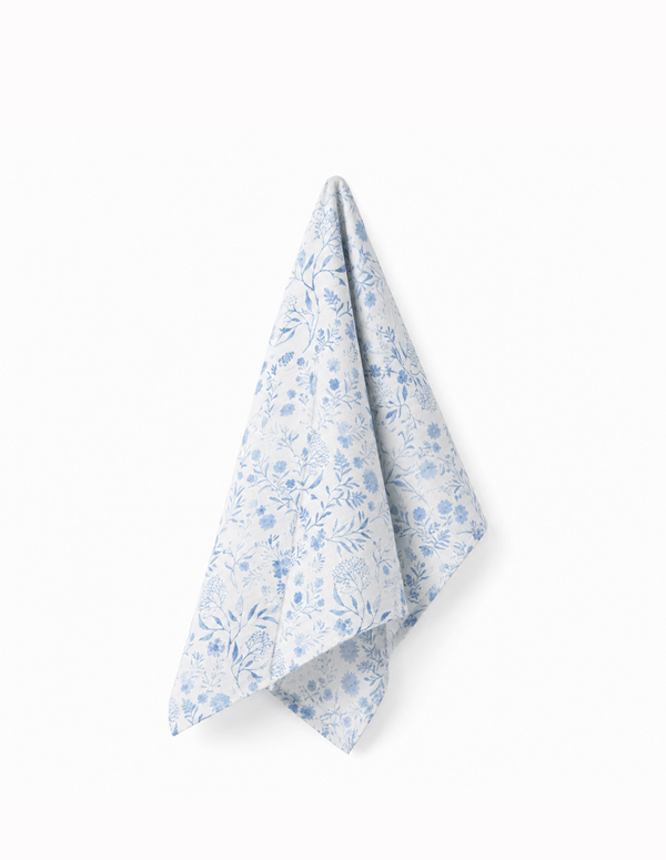 Botanical Blue Linen Tea Towel