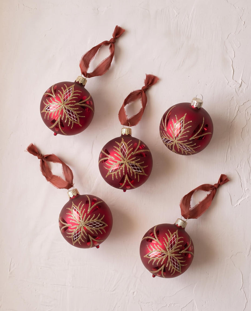 Set of Red German Glass Bauble Ornaments