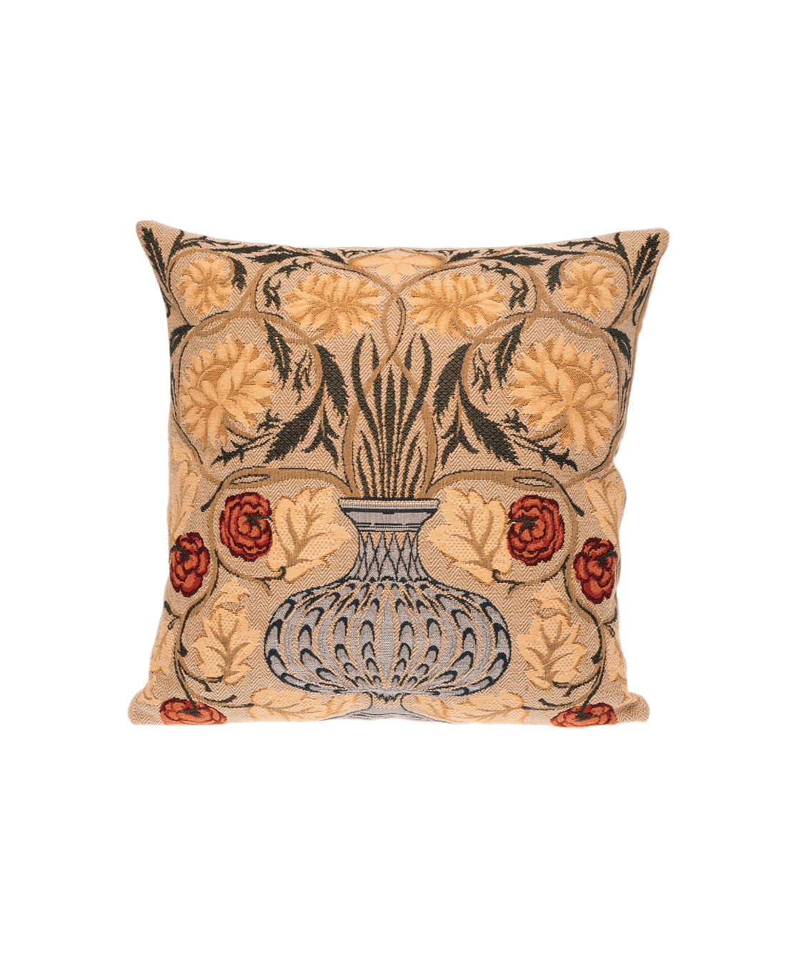 Blue Floral Cotton Jacquard Woven Pillow Cover - Faire Living