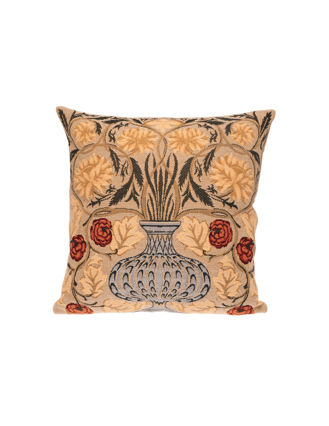 Blue Floral Cotton Jacquard Woven Pillow Cover - Faire Living