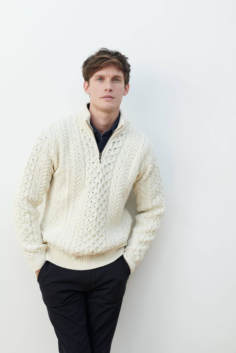 Pure Merino Ballycroy Aran Quarter Zip Sweater