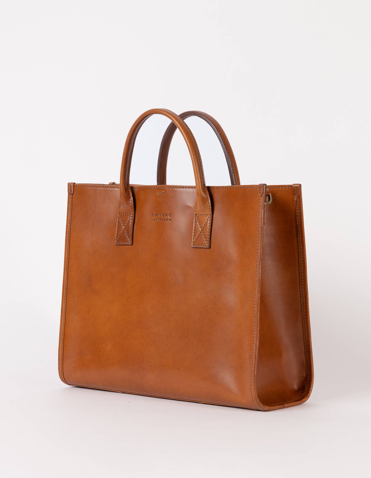 Jackie Cognac Midi Leather Briefcase - Faire Living