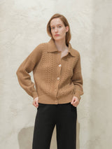 Italian Cashmere Polo Cardigan in Caramel