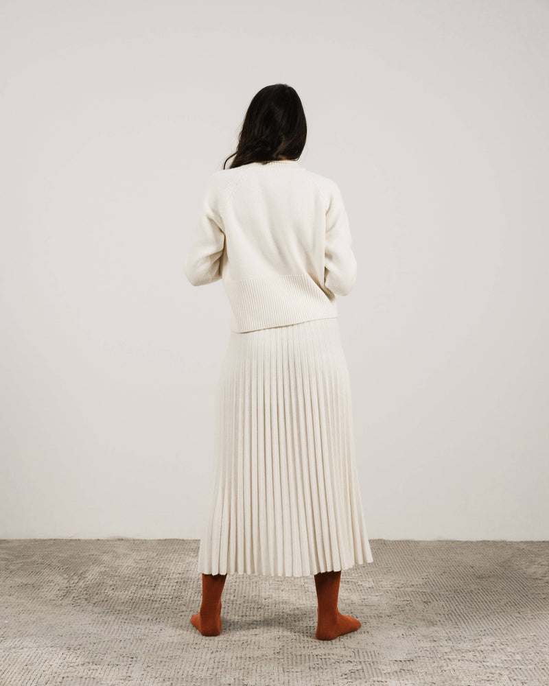 Italian Cashmere Pleated Skirt in White