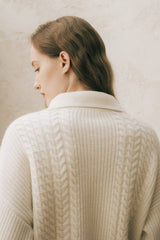 Italian Cashmere Polo Cardigan in White