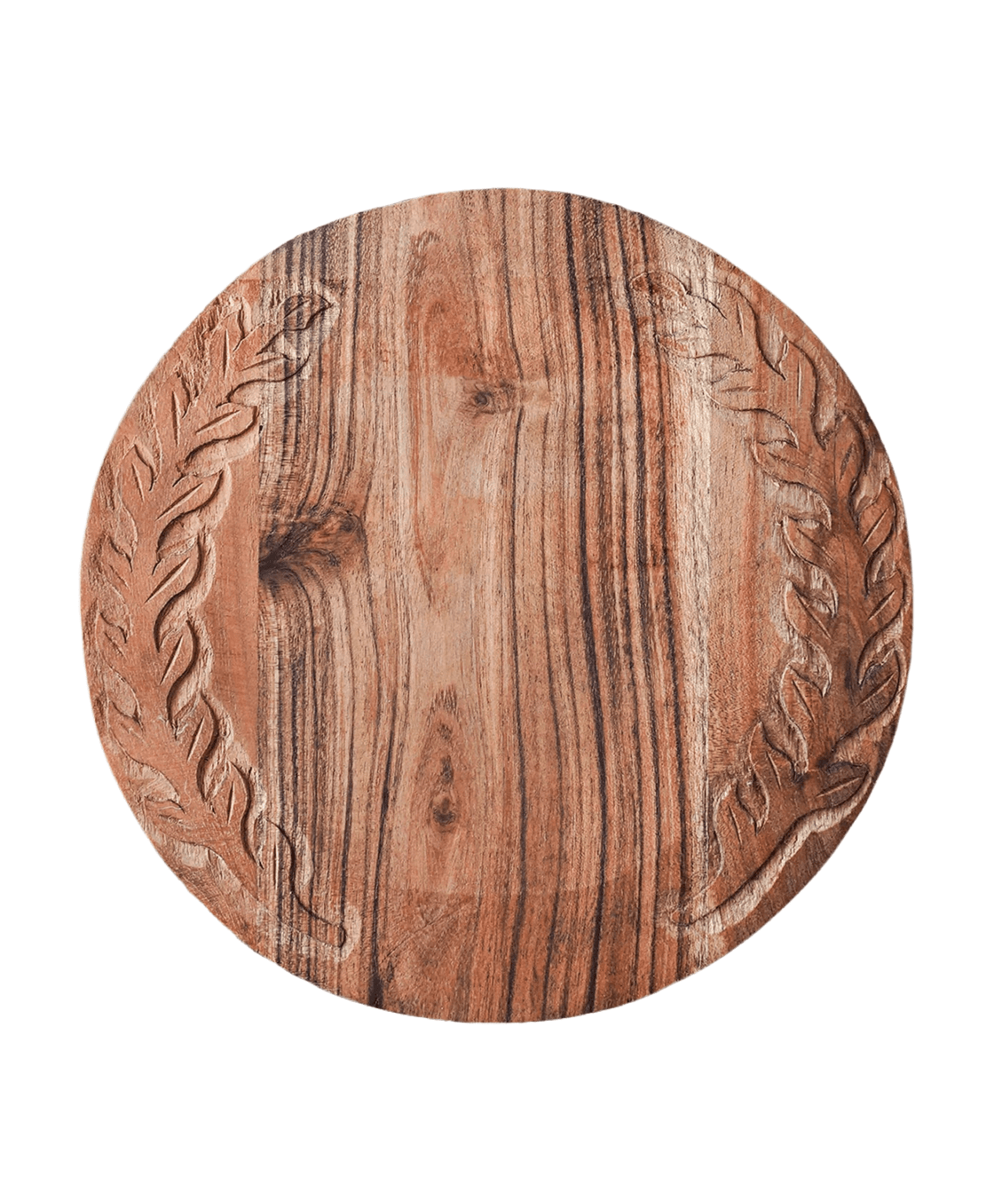 Laurel Carved Acacia Wood Round Serving Board - Faire Living