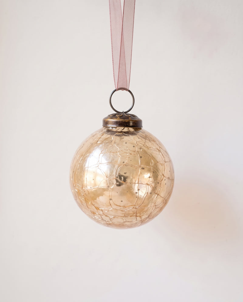 2" Champagne Crackle Glass Ornament