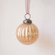 2 inch champagne gold ribbed glass Christmas bauble with a bronze cap and ribbon hanger, made in India