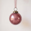 2 inch mauve crackle glass Christmas bauble with a bronze cap and ribbon hanger, made in India