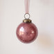 2 inch mauve crackle glass Christmas bauble with a bronze cap and ribbon hanger, made in India