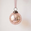 2 inch rose crackle glass Christmas bauble with a bronze cap and ribbon hanger, made in India