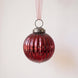 2 inch deep wine ribbed glass Christmas bauble with a bronze cap and ribbon hanger, made in India