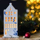 Delft Blue Floral House Tealight Holder