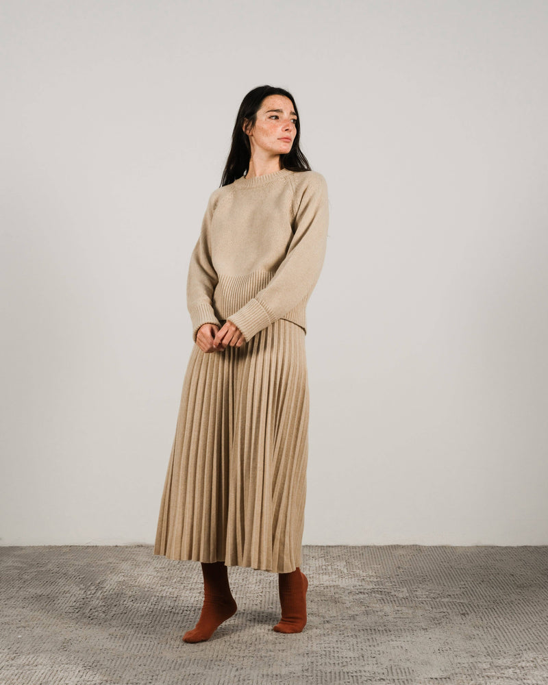 Italian Cashmere Pleated Skirt in Beige