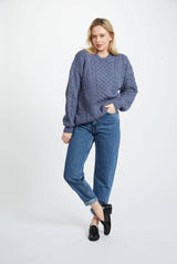 Pure Merino Aran Sweater in Inisheer Blue