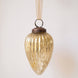 3 inch gold pressed glass pinecone ornament with a bronze cap and ribbon hanger, made in India