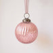 3 inch mauve ribbed glass Christmas bauble with a bronze cap and ribbon hanger, made in India