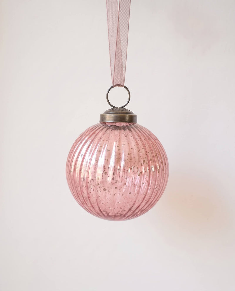 3" Mauve Ribbed Glass Ornament