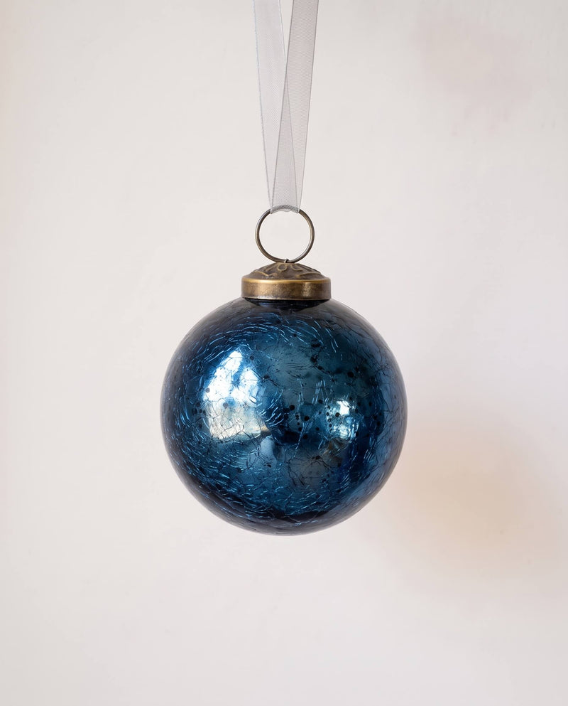 3" Navy Crackle Glass Ornament