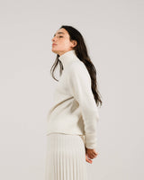 Italian Cashmere Roll-Up Cuff Turtleneck in White