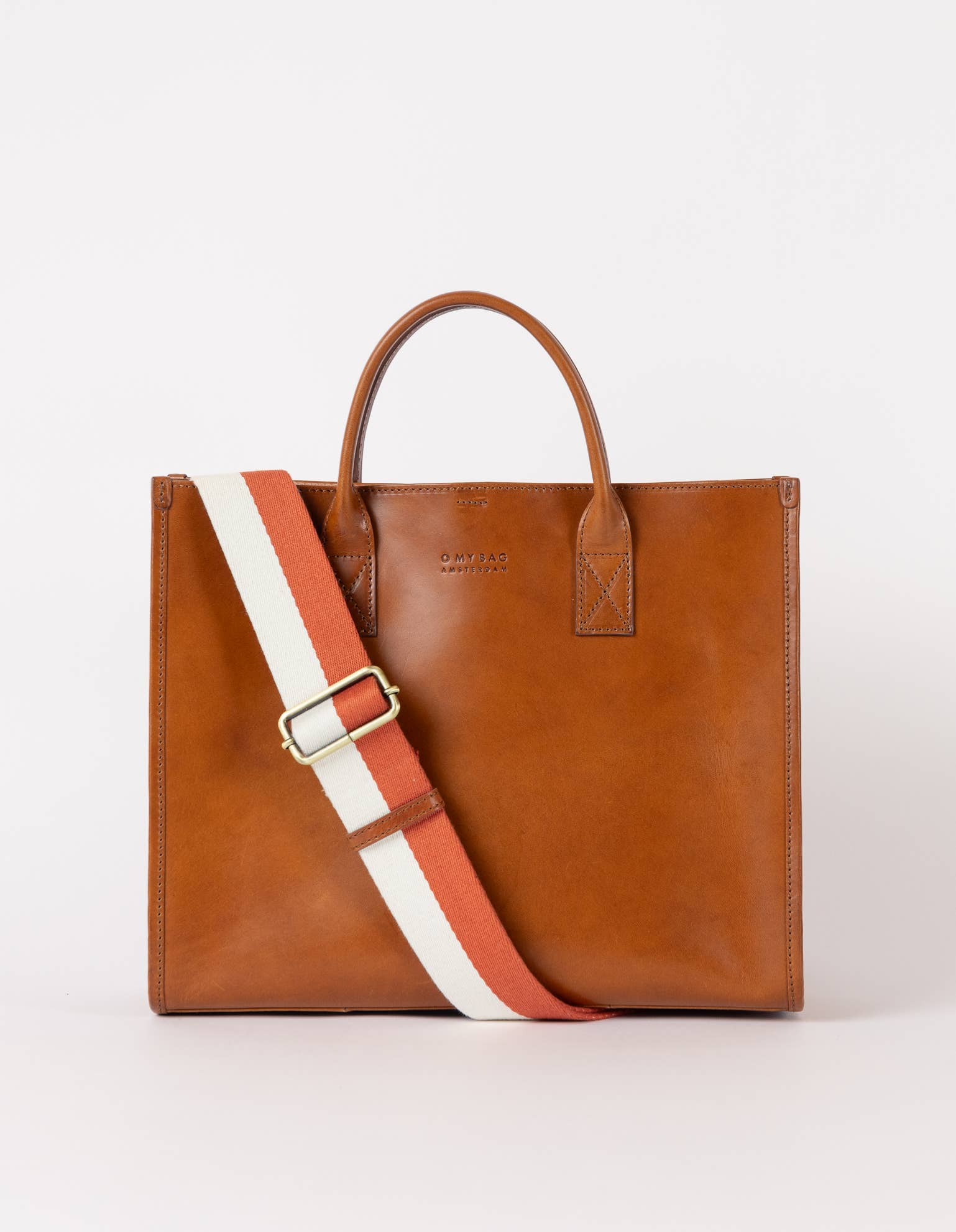 Jackie Cognac Midi Leather Briefcase - Faire Living