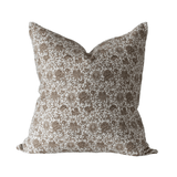 Greige Floral Cotton Linen Pillow Cover - Faire Living