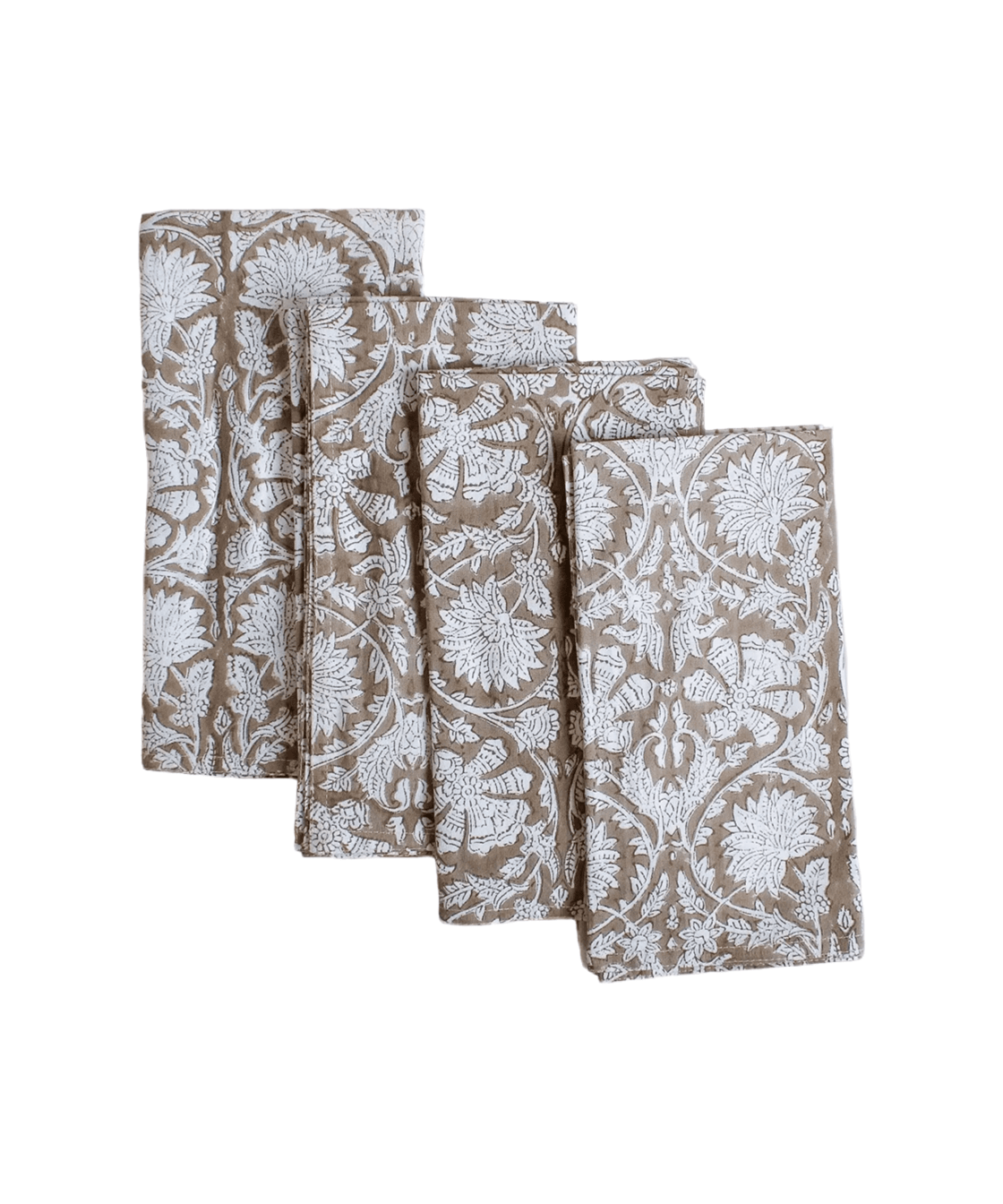 Brown Floral Hand Block Print Cotton Napkin Set 4 - Faire Living