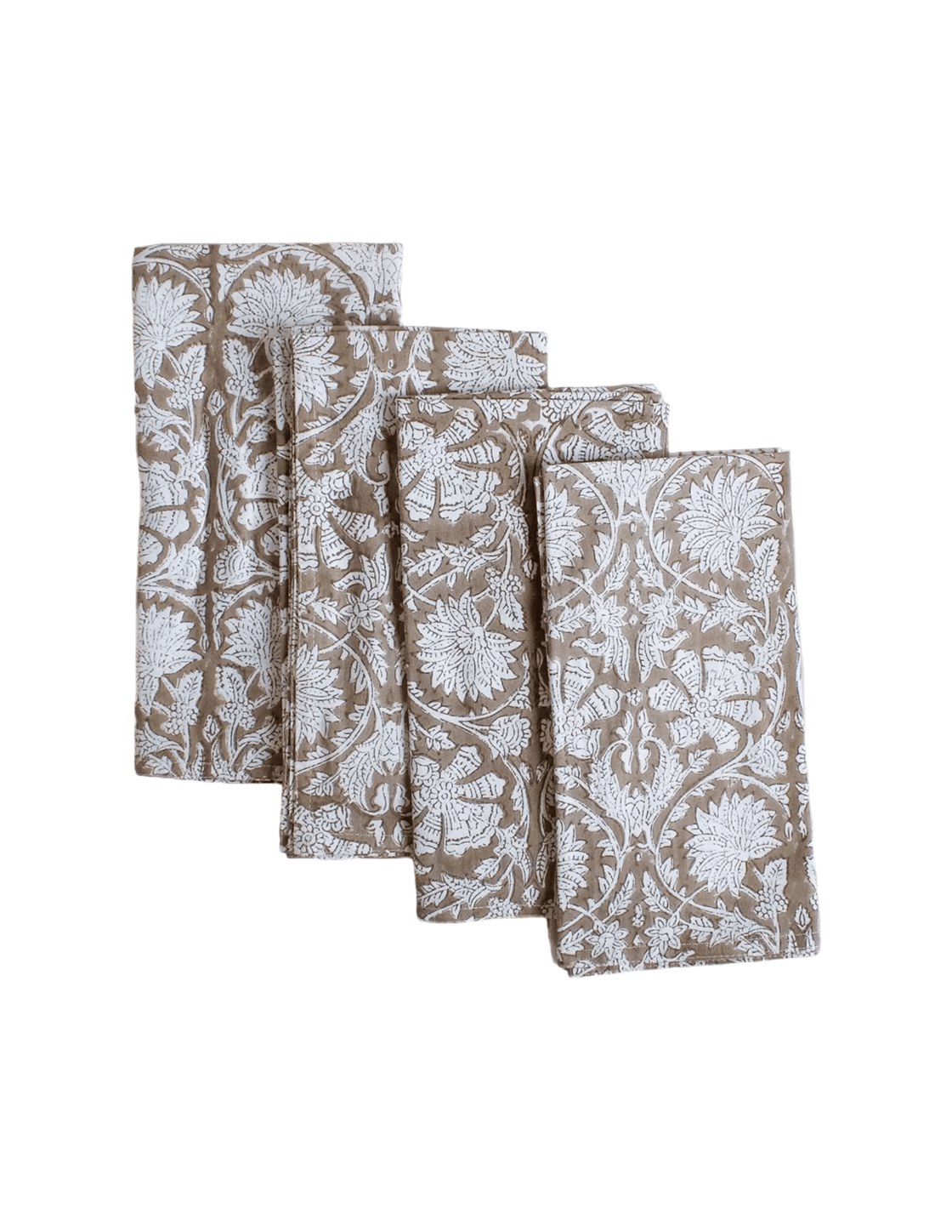 Brown Floral Hand Block Print Cotton Napkin Set 4 - Faire Living