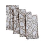 Brown Floral Hand Block Print Cotton Napkin Set 4 - Faire Living