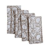 Brown Floral Hand Block Print Cotton Napkin Set 4 - Faire Living