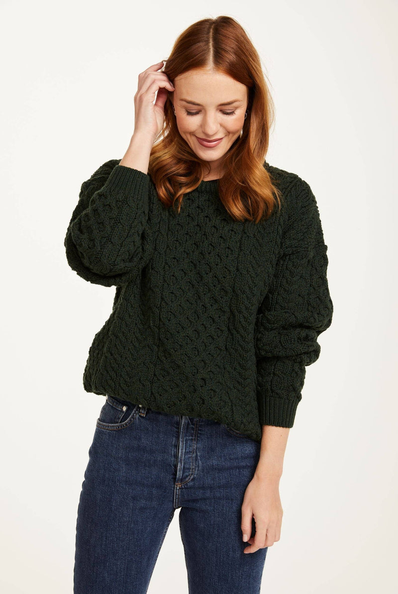 Pure Merino Aran Sweater in Inisheer Green