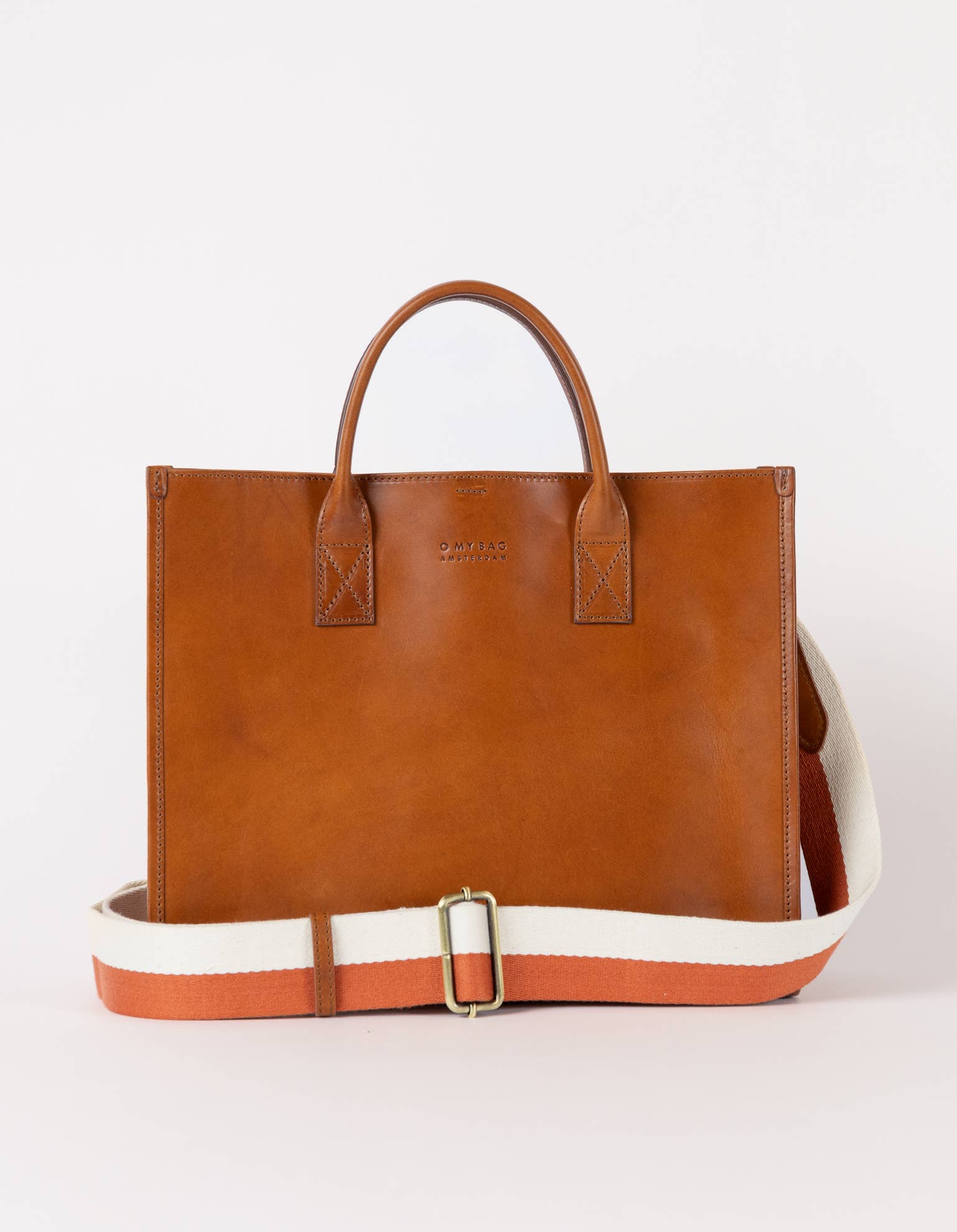 Jackie Cognac Midi Leather Briefcase - Faire Living