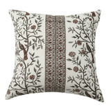 block print linen cushion cover bird vine stripe rust handmade india