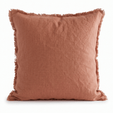 Linen Cushion Cover Terracotta Fringe 26x26